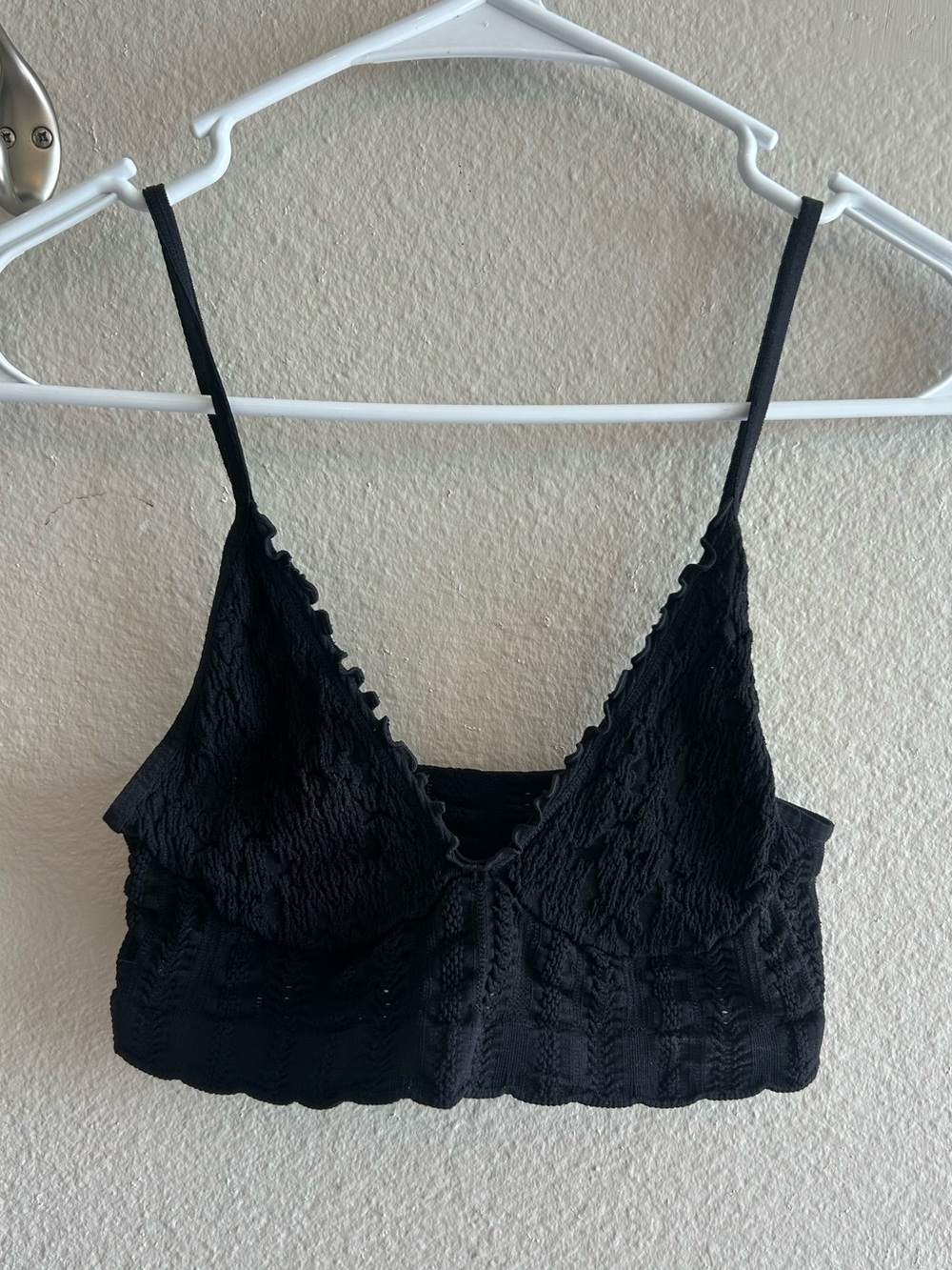 Free People Black Lace Bralette with Scalloped Trim